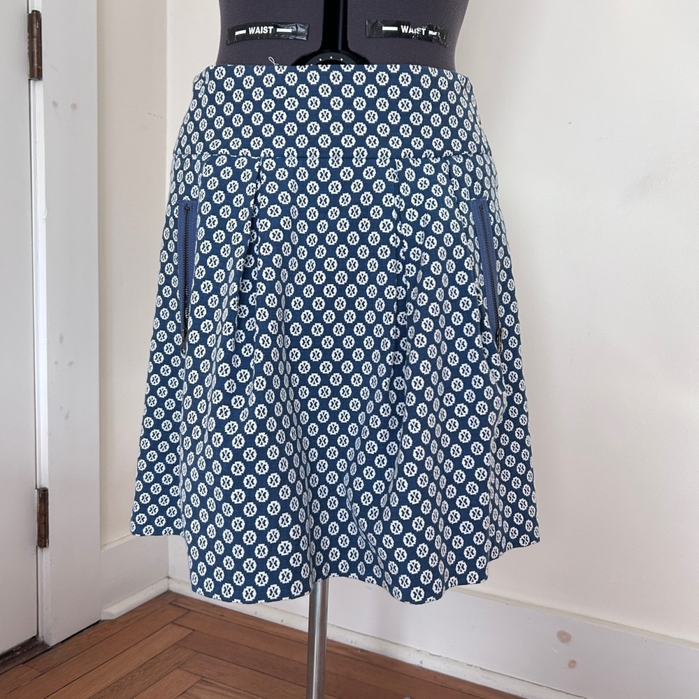 Anthropologie Maeve Navy and White A-Line Skirt with Zip Pockets